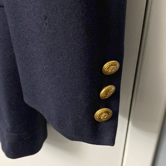 VTG 80’s Era Men’s Wool Nave Blue Blazer With Gold Buttons - 42R / Slim Fit - Picture 3 of 7